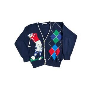 John Ashford Golf Cardigan Sweater With Golfer Size Medium